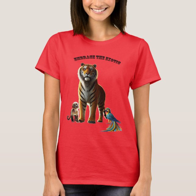 Exotic Pet Lover with Tiger, Monkey, and Macaw URM T-Shirt (Front)