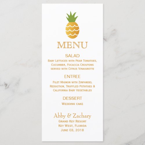 Exotic Pineapple Menu