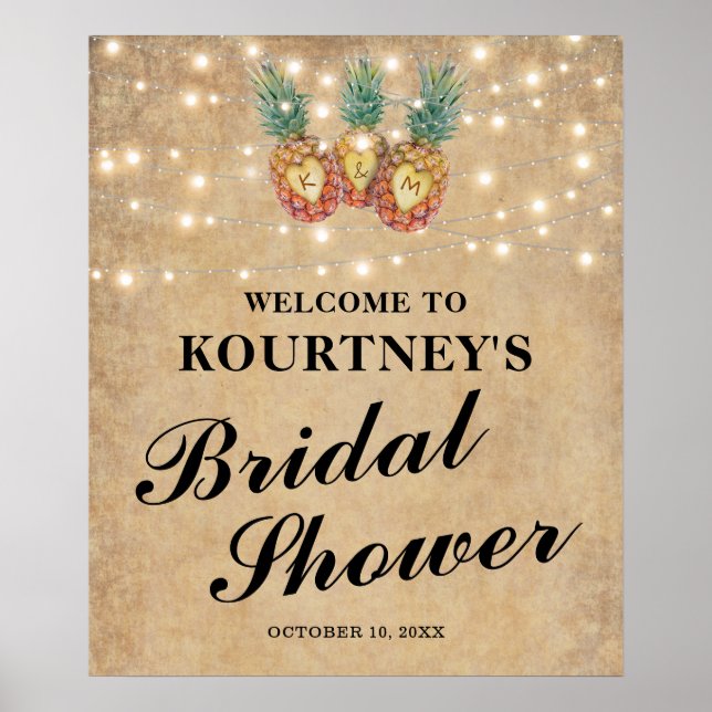 Exotic Pineapple Tropical Bridal Shower Welcome Poster (Front)