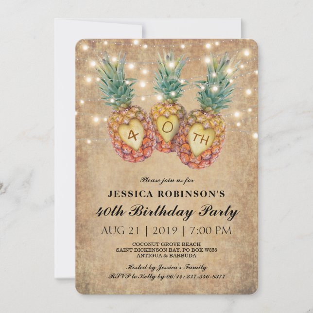 Exotic Pineapple Tropical Forty Birthday | 40th Invitation (Front)