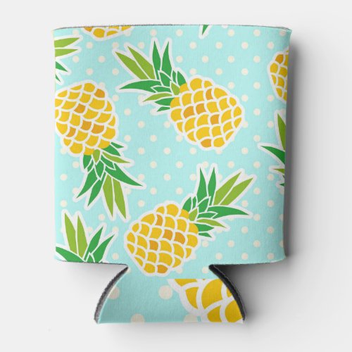 Exotic Pineapples Blue Polka_Dot Fun Can Cooler
