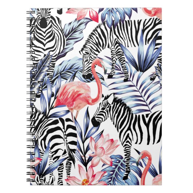Exotic pink flamingo, zebra on background summer b notebook (Front)