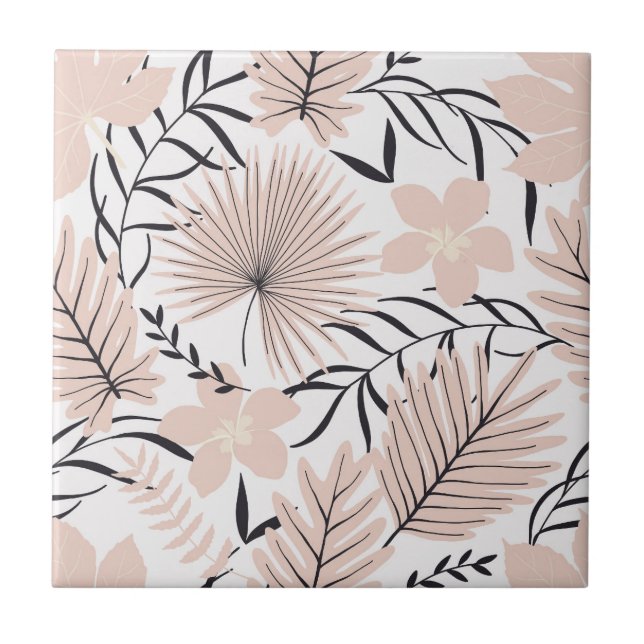 Exotic Pink Floral Foliage Seamless Pattern Ceramic Tile (Front)