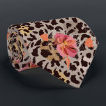 Exotic Pink Floral on Leopard Animal Print Neck Tie<br><div class="desc">A wildly fun design of hot pink flowers and black leopard spots on a taupe background, this men's neck tie is cool for the office, a night on the town, wedding tie, groom's wedding tie, groomsmen's ties or give as a gift to your husband, dad, brother or best friend. More...</div>