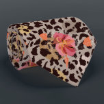 Exotic Pink Floral on Leopard Animal Print Neck Tie<br><div class="desc">A wildly fun design of hot pink flowers and black leopard spots on a taupe background, this men's neck tie is cool for the office, a night on the town, wedding tie, groom's wedding tie, groomsmen's ties or give as a gift to your husband, dad, brother or best friend. More...</div>