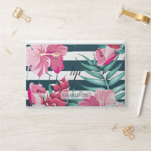 Exotic Pink Flowers Monogram striped HP Laptop Skin