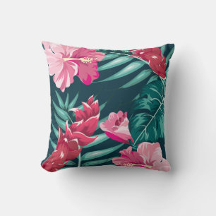 Exotic Pink Flowers Monogram Throw Pillow