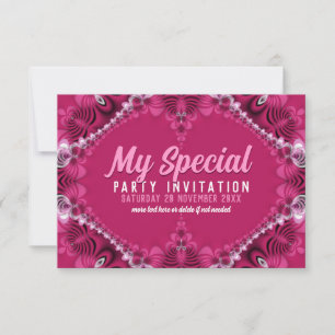 Exotic Pink Fractal Lace Special Party  Invitation