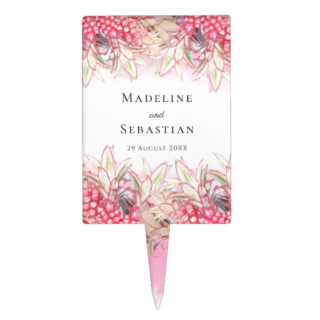 Exotic Pink Pineapples Blush Wedding Cake Topper (Front)