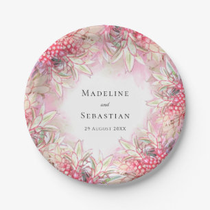 Exotic Pink Pineapples Blush Wedding Paper Plates