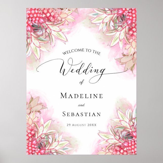 Exotic Pink Pineapples Blush Wedding Poster (Front)