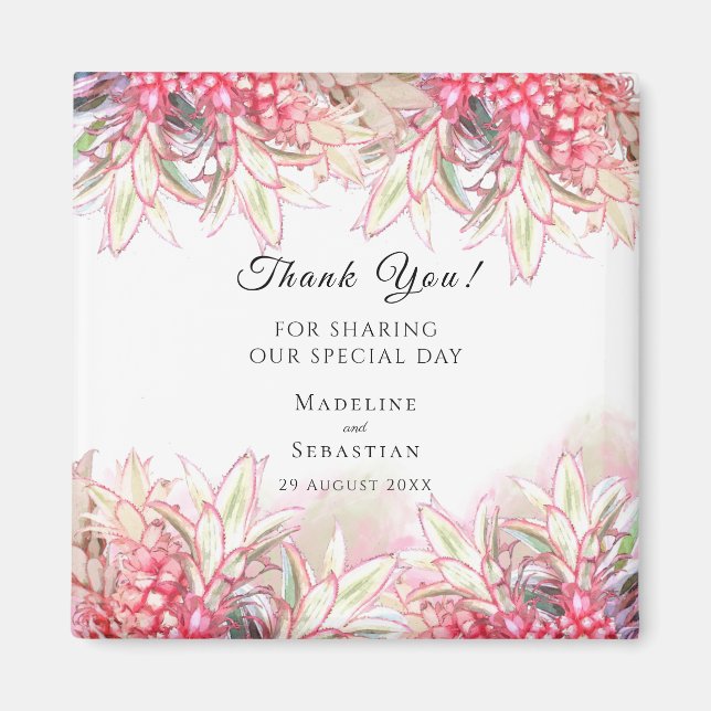 Exotic Pink Pineapples Blush Wedding Thank You Magnet (Front)