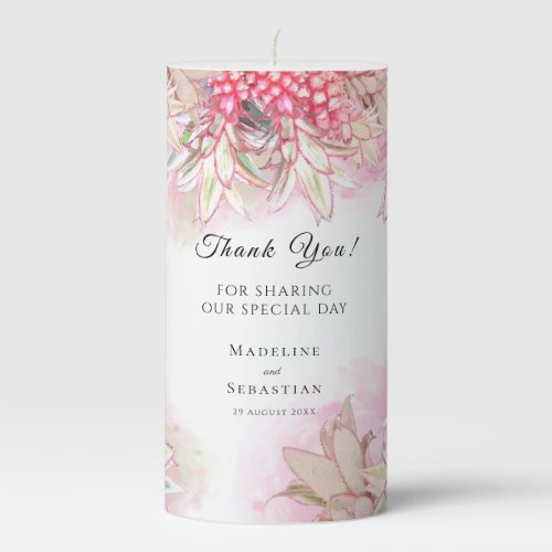 Exotic Pink Pineapples Blush Wedding Thank You Pillar Candle