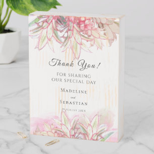 Exotic Pink Pineapples Blush Wedding Thank You Wooden Box Sign