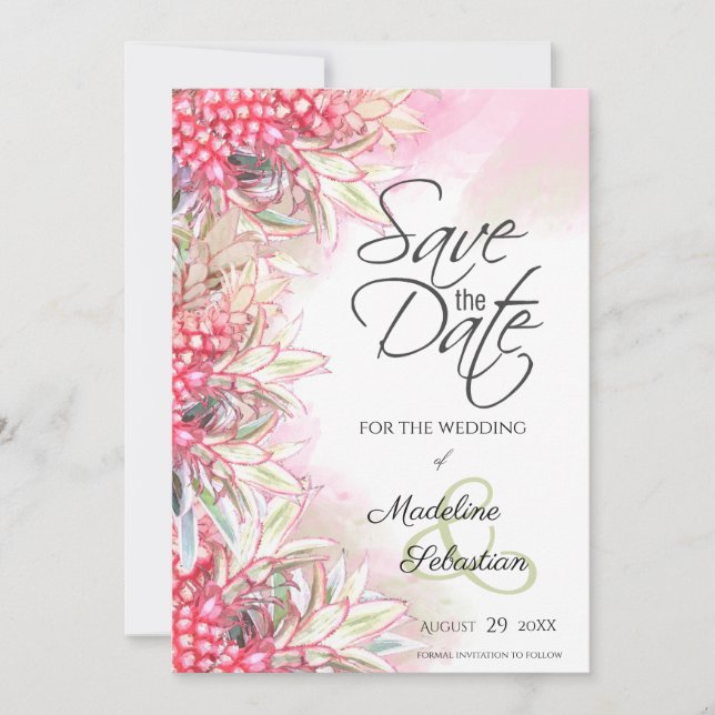 Exotic Pink Pineapples  Save The Date (Front)