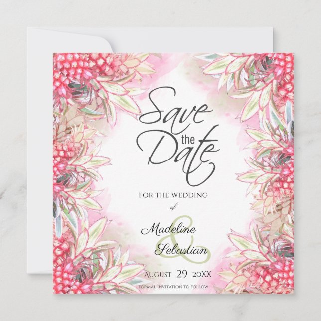 Exotic Pink Pineapples Save The Date (Front)