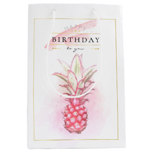 Exotic Pink Pineapples Watercolor Birthday Art Medium Gift Bag