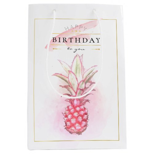 Exotic Pink Pineapples Watercolor Birthday Art Medium Gift Bag