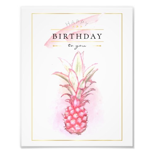 Exotic Pink Pineapples Watercolor Birthday Art Photo Print