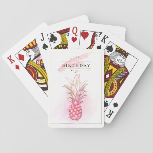 Exotic Pink Pineapples Watercolor Birthday Art Poker Cards