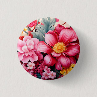 Exotic Pink Tropical Floral Garden Button