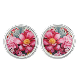Exotic Pink Tropical Floral Garden Cufflinks