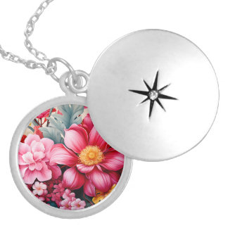Exotic Pink Tropical Floral Garden Locket Necklace
