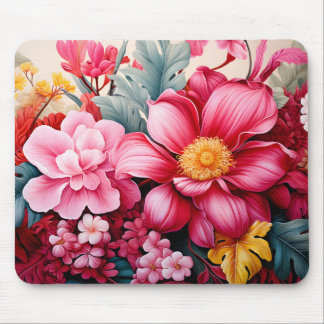 Exotic Pink Tropical Floral Garden Mouse Pad