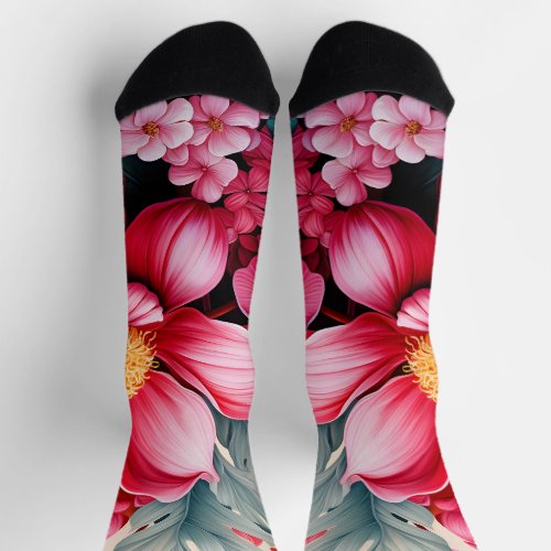 Exotic Pink Tropical Floral Garden Socks