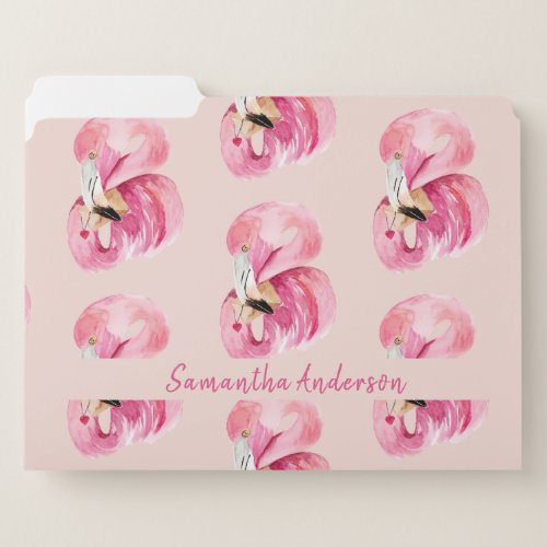 Exotic Pink Watercolor Flamingo Pattern  Name File Folder
