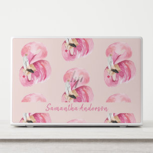 Exotic Pink Watercolor Flamingo Pattern & Name HP Laptop Skin