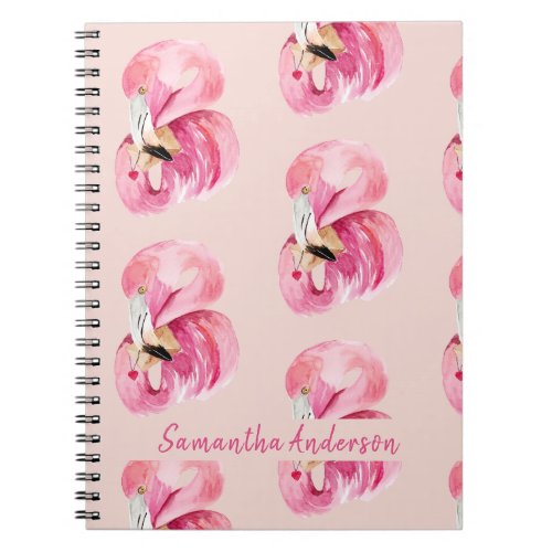 Exotic Pink Watercolor Flamingo Pattern  Name Notebook