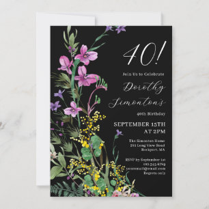 Exotic Pink Yellow Wildflowers 40th Birthday Invitation