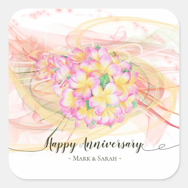 Exotic Plumeria Flower Abstract Art Calligraphy Square Sticker (Front)