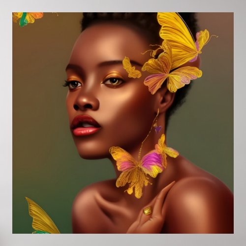 Exotic portrait butterfly gold woman poster