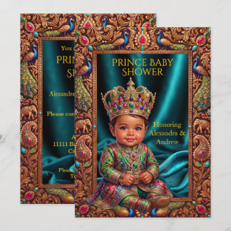 Exotic Prince Boy Baby Shower Crown Gold Multi Invitation