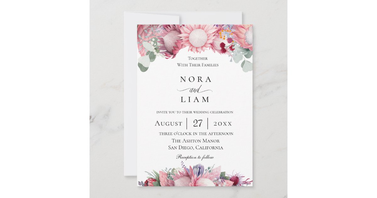 Exotic Protea Floral Wedding Invitation | Zazzle