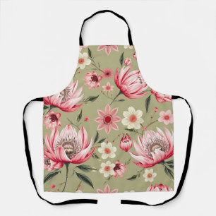 Exotic Protea Flower Botanical Sage Green Luxury Apron