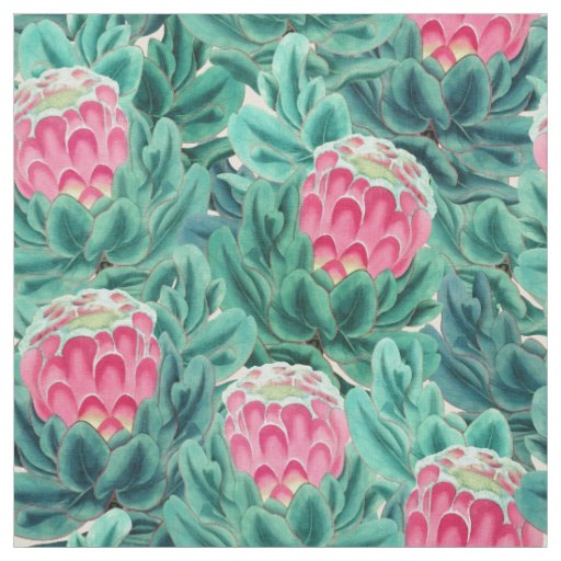 Exotic Protea Flowers Pattern Fabric