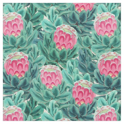 Exotic Protea Flowers Pattern Fabric