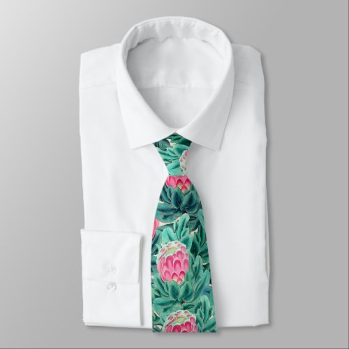 Exotic Protea Flowers Pattern Neck Tie