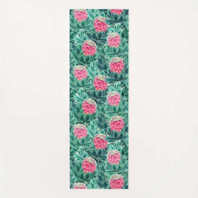 Exotic Protea Flowers Pattern Yoga Mat (Front)