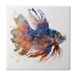 Exotic Pterois Fish, Watercolor, Ceramic Tile
