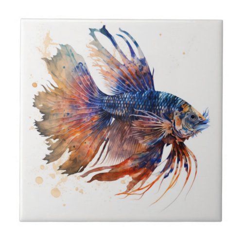 Exotic Pterois Fish Watercolor Ceramic Tile