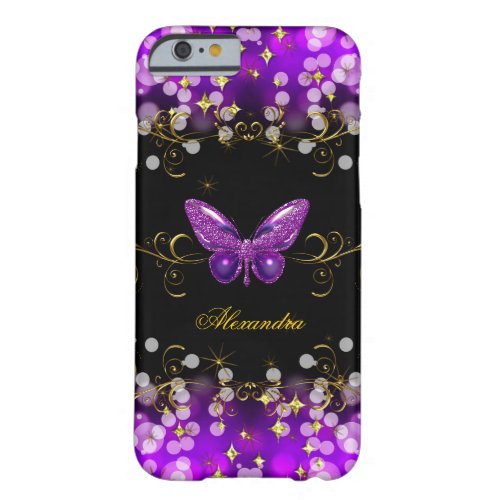 Exotic Purple Gold Black Butterfly Sparkles Barely There iPhone 6 Case