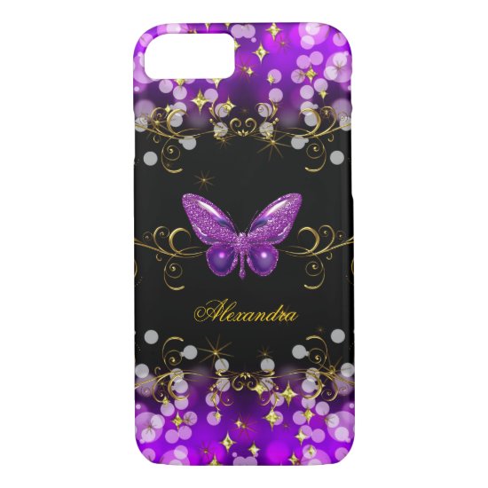 Exotic Purple Gold Black Butterfly Sparkles iPhone 7 Case