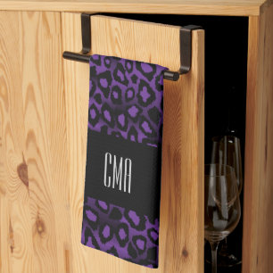Exotic Purple Leopard Animal Pattern Monogram Towel