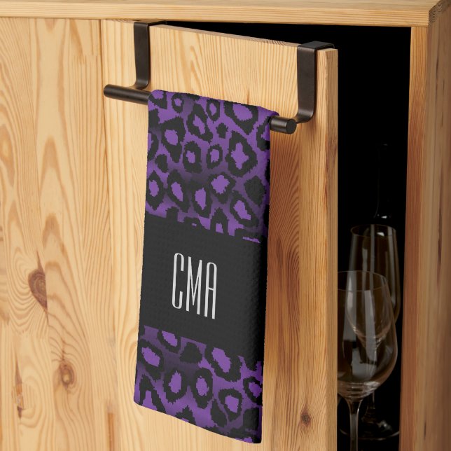 Exotic Purple Leopard Animal Pattern | Monogram Towel (Thirds Fold)