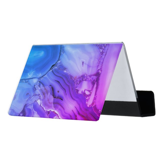 Exotic Purple Marble  Desk Business Card Holder (Angled Back)