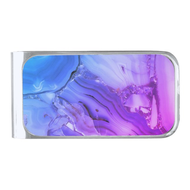 Exotic Purple Marble  Silver Finish Money Clip (Front)